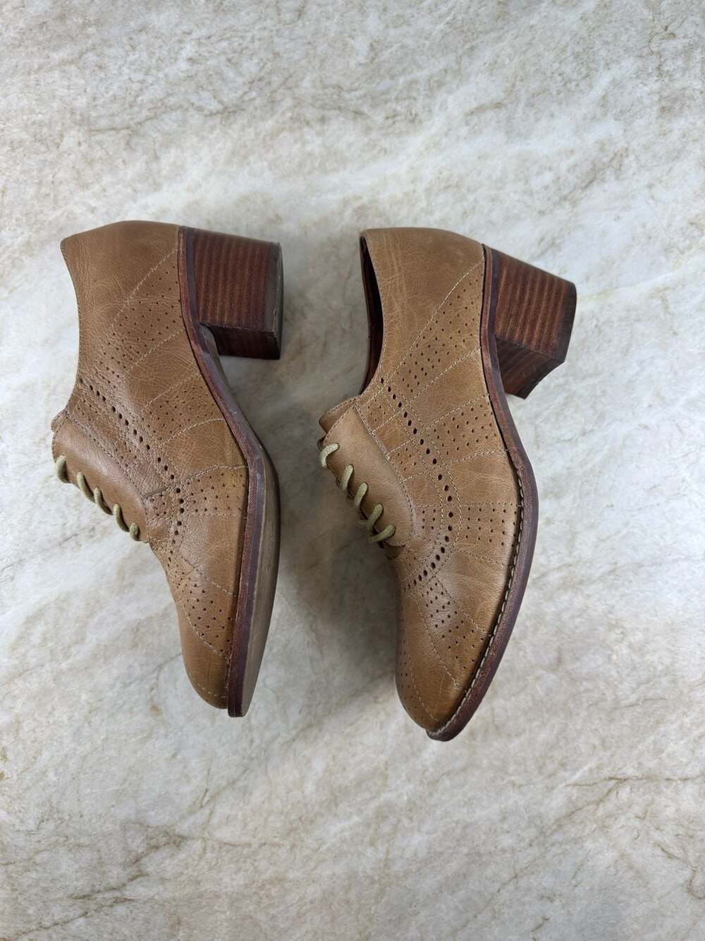 Jeffrey Campbell Ibiza Last Brown Leather Brogue Oxford Block Heels Size 8 - Picture 4 of 16